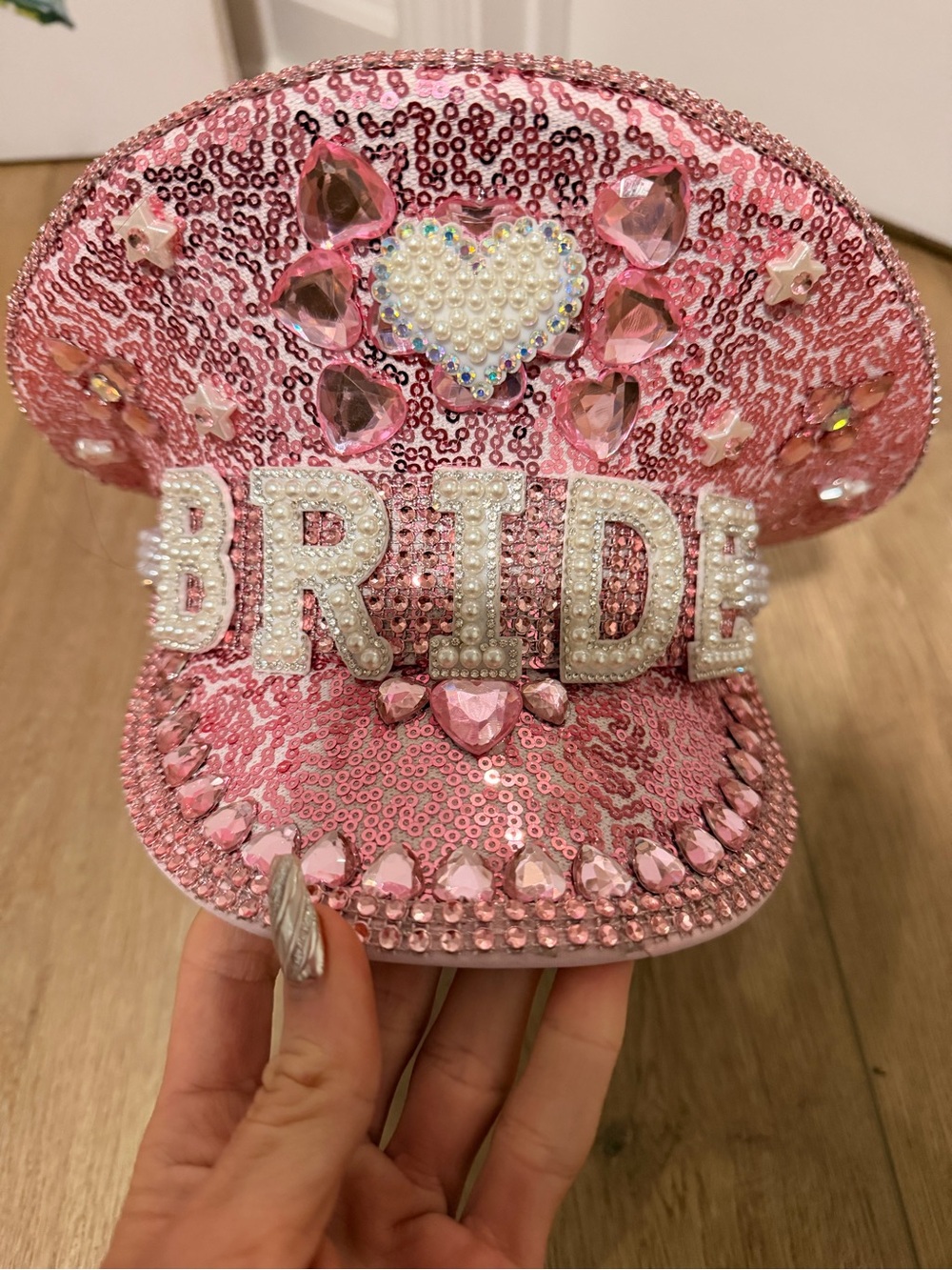 Bridal Sequin Embellished Pink Bride Captain Hat- NEW